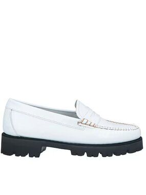 Bass Weejuns White Leather Loafers Black Chunky Lug Sole Whitney Preppy NEW 8.5